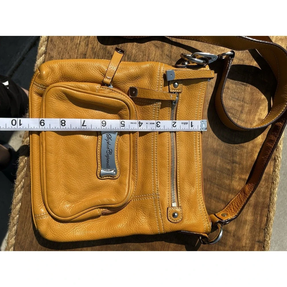 Sophia Caperelli Yellow Pebbled Leather Crossbody Bag Purse Multi Zipper Pockets
